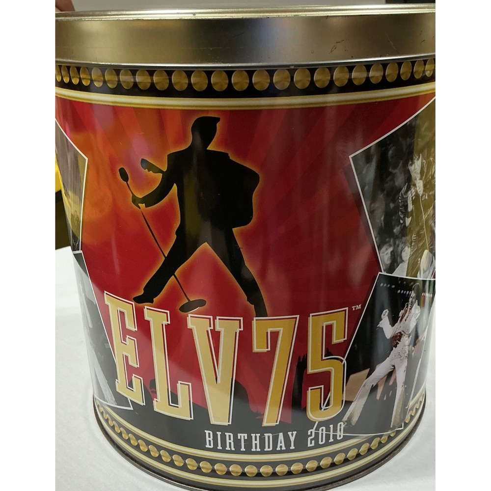 Elvis Presley ELV75 75th Birthday 2010 Collectible Popcorn Tin Metal Can